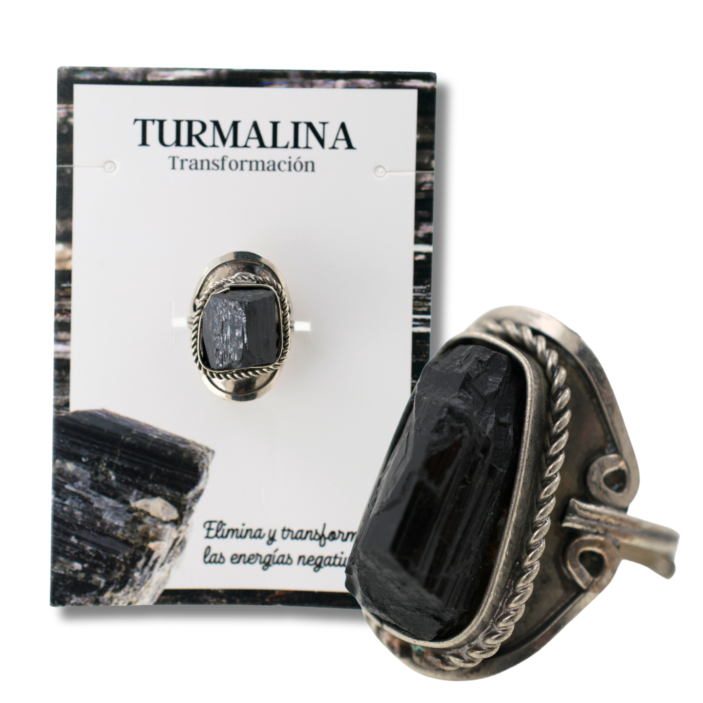 Anillo Alpaca mineral bruto TURMALINA AJUSTABLE REF. 6