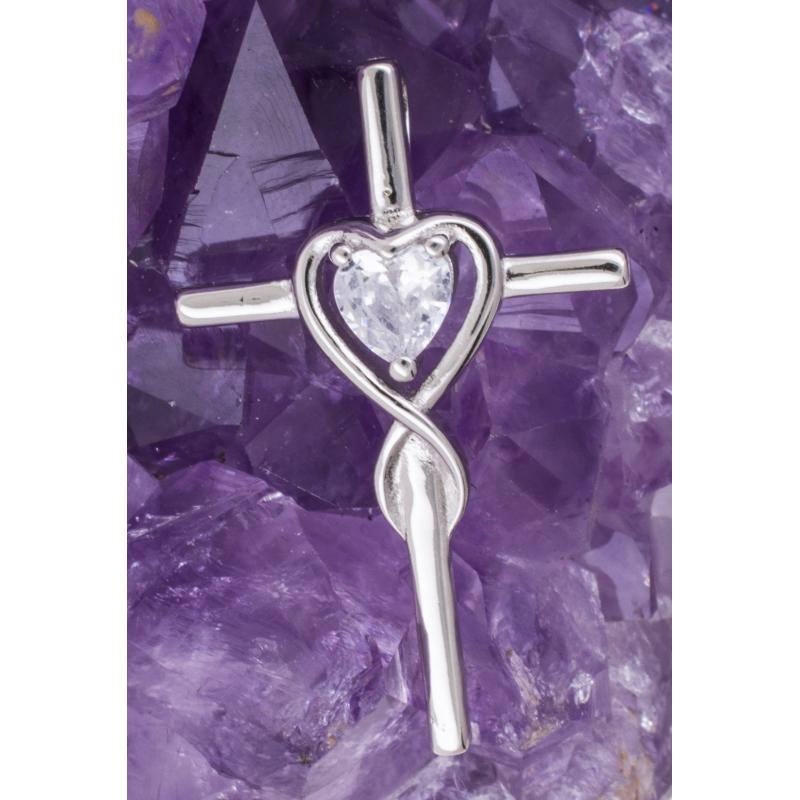 Colgante Plata CRUZ PIEDRA BLANCA CORAZON REF. 590