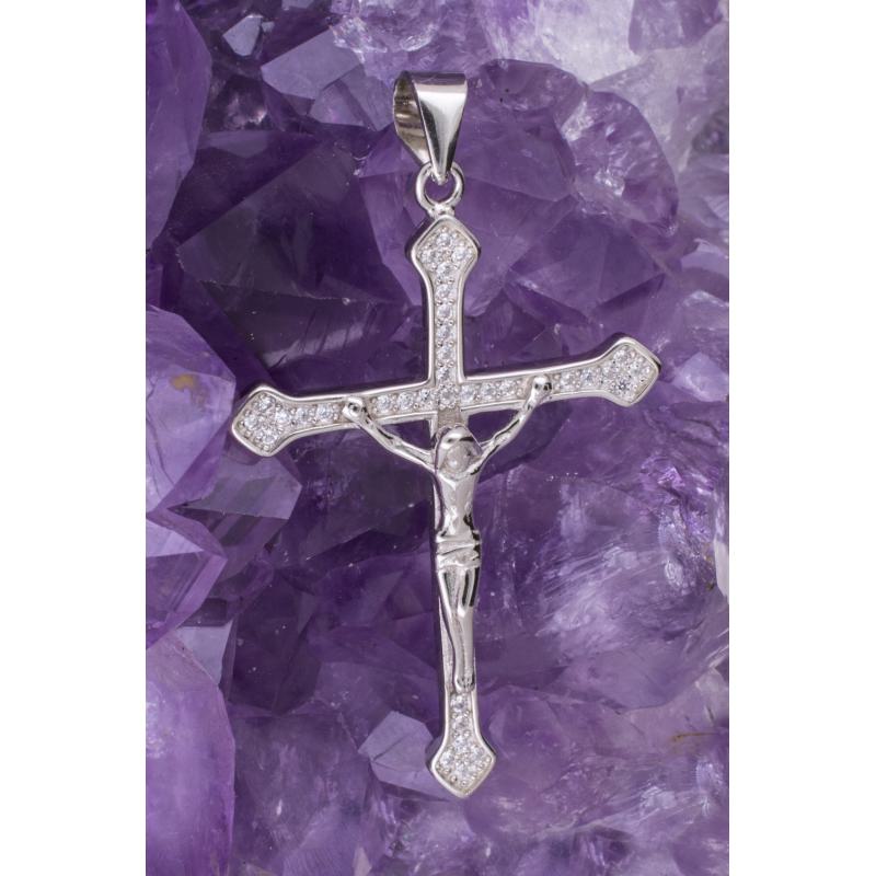 Colgante Plata CRUZ CON CRISTO CIRCONITAS REF. 690