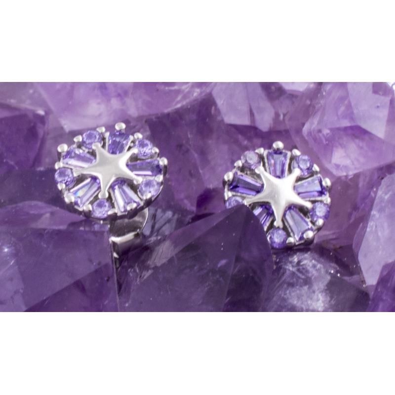 Pendientes Plata RUEDA ESTRELLA CIRCONITA LILA 490