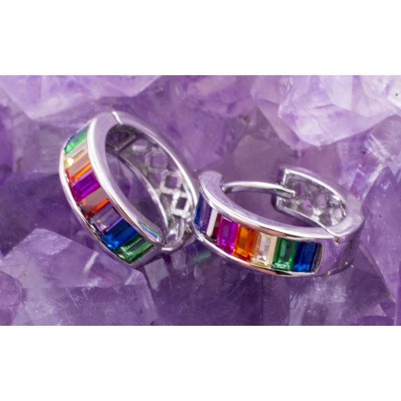 Pendientes Plata ARGOLLA CIRCONITAS COLORES 690