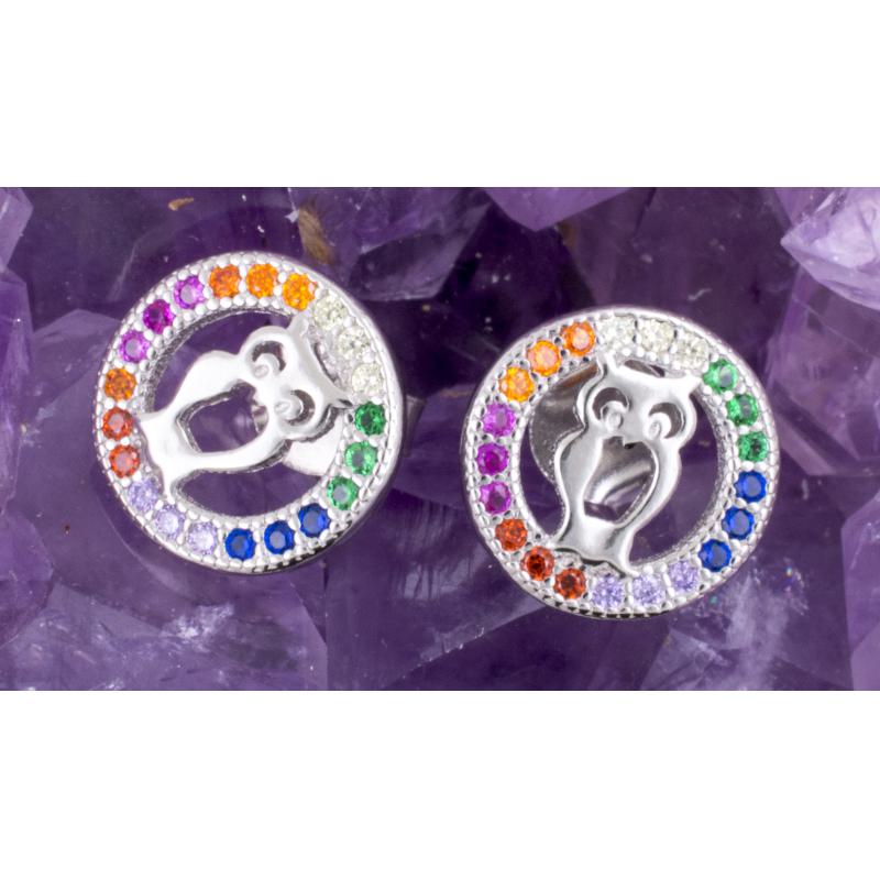 Pendientes Plata BUHO CIRCONITAS COLORES 690