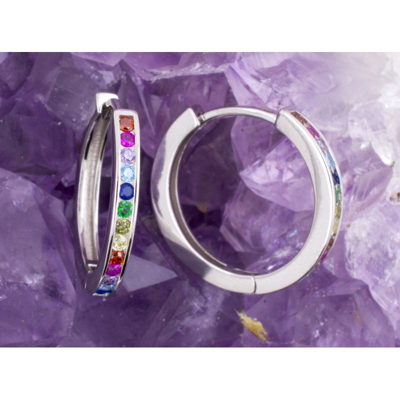 Pendientes Plata ARGOLLA CIRCONITAS COLORES 990
