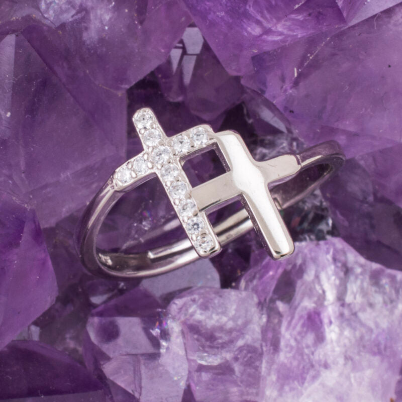 Anillo Plata DOS CRUCES CIRCONITAS REF. 490