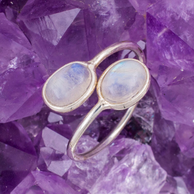 Anillo Plata de Ley 925 DOBLE PIEDRA LUNA REF. 690
