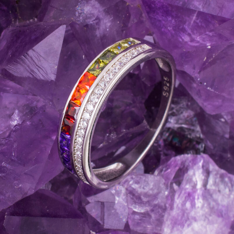 Anillo Plata DOBLE CIRCONITAS COLORES REF. 690