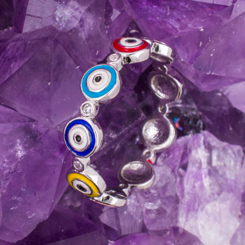 Anillo Plata de Ley 925 OJOS TURCO COLORES REF 690