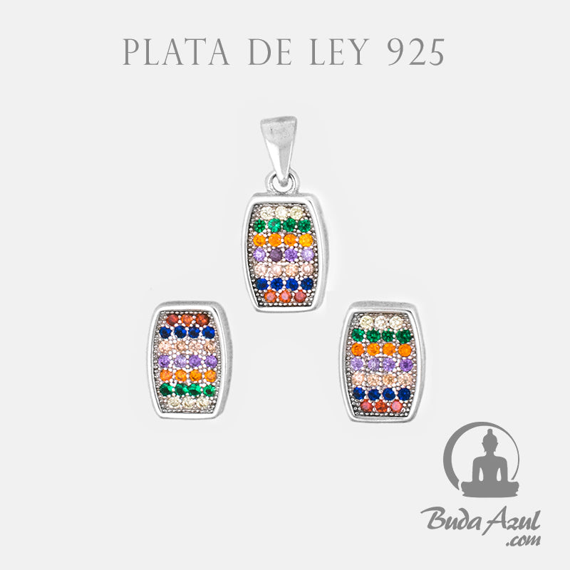 Pendientes+Colgante Plata CIRCON COLORES 990