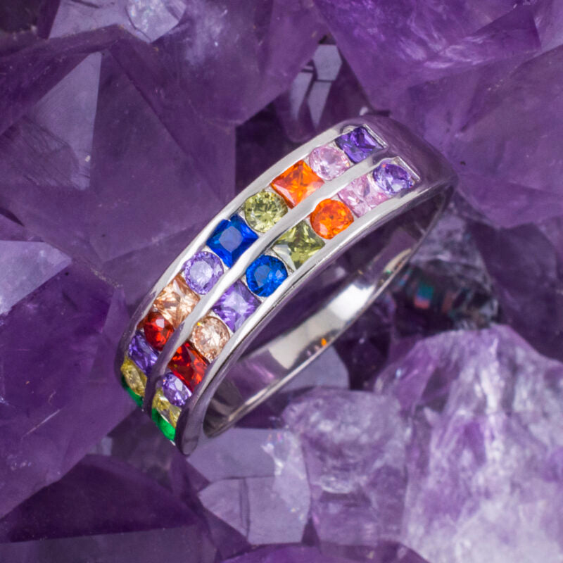Anillo Plata DOBLE CIRCONITAS COLORES REF. 990
