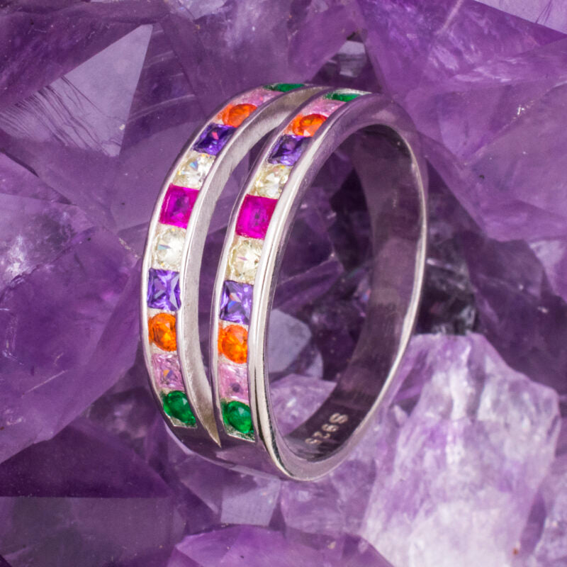 Anillo Plata DOBLE LAZO CIRCONITAS COLORES REF 990