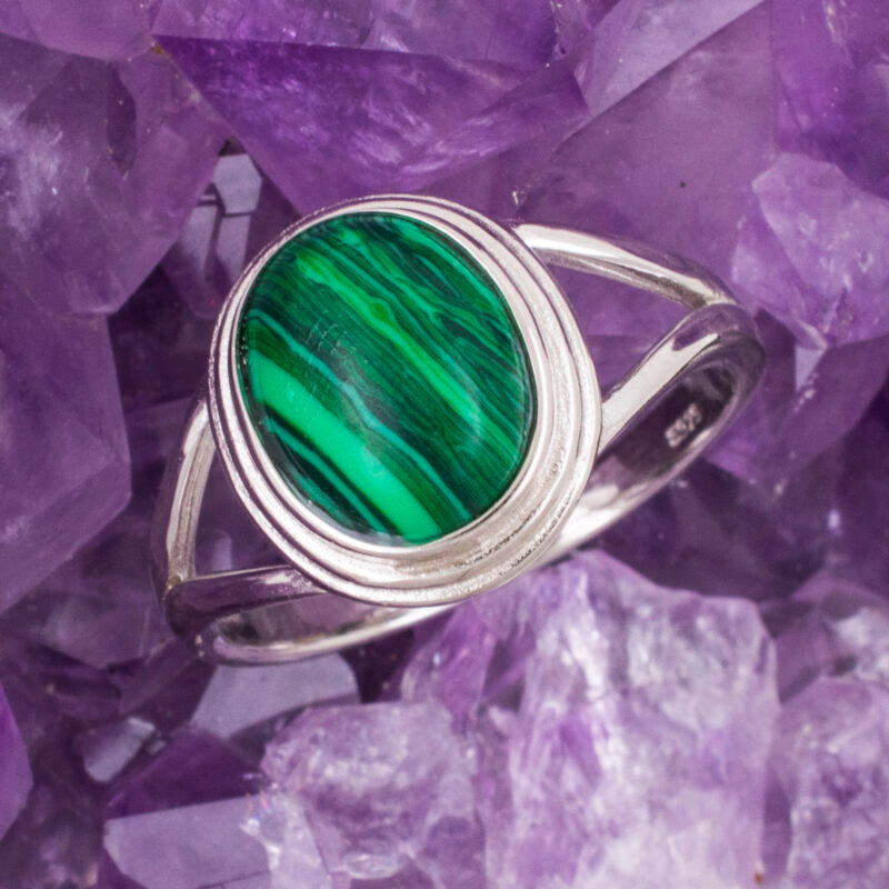 Anillo Plata OVALADO MINERAL MALAQUITA REF 890