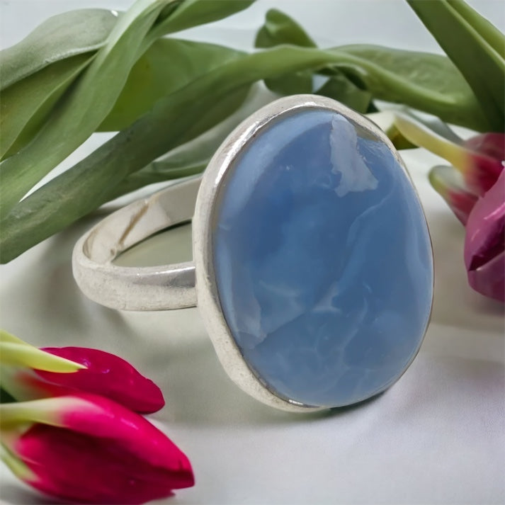 Anillo Plata AJUSTABLE MINERAL OPALO AZUL REF890