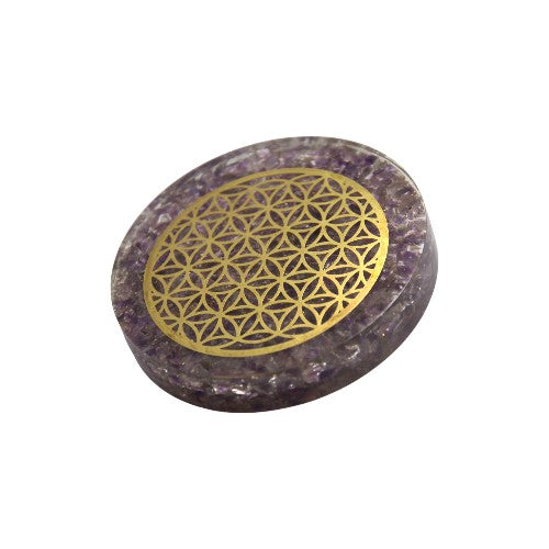 Disco Flor de la Vida Orgonita 9 cm - Amatista REF