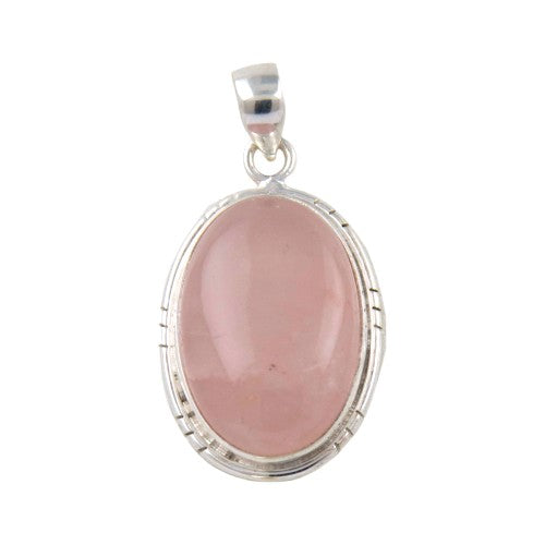 Colgante Oval 45mm Plata LISO CUARZO ROSA REF1490