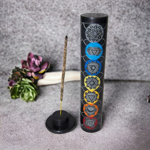 Torre incienso PIEDRA10,5" 7 chakras negro - 9902B