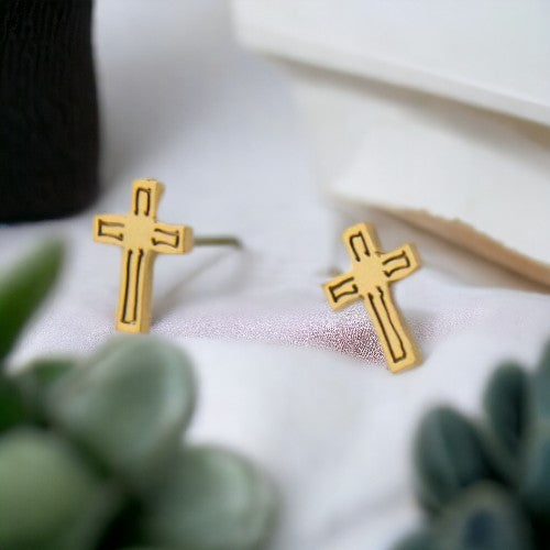 Pendientes Acero Dorado Cruz Mod.01