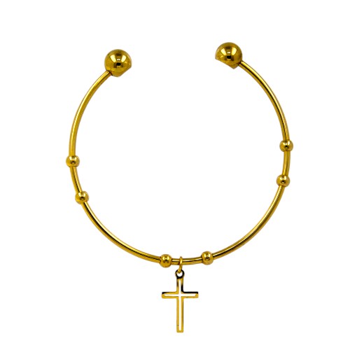 Pulsera Brazalete Acero Dorado Cruz
