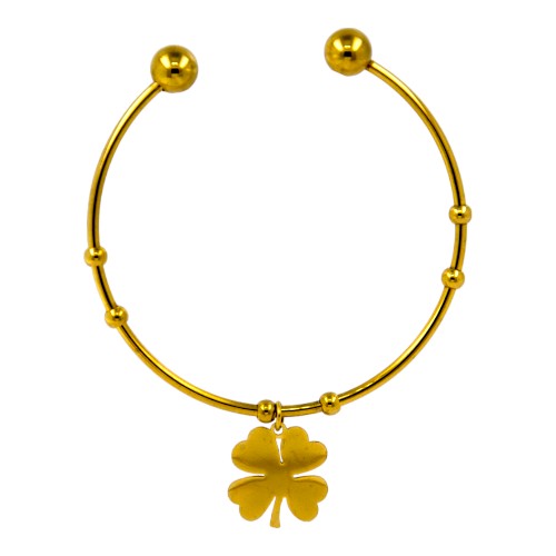 Pulsera Brazalete Acero Dorado Trébol