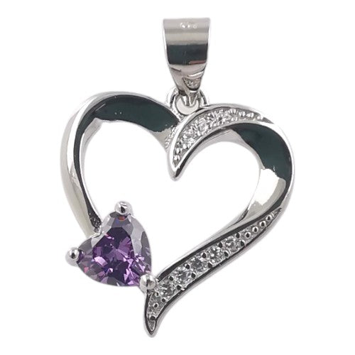 Colgante Plata Corazón circonitas malva REF 490