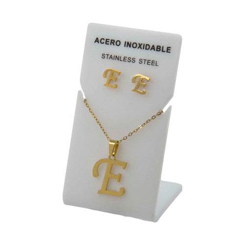 Conjunto Acero Dorado Abecedario "E"