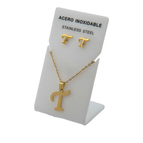 Conjunto Acero Dorado Abecedario "T"