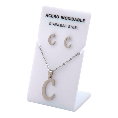 Conjunto Acero Plateado Abecedario "C"