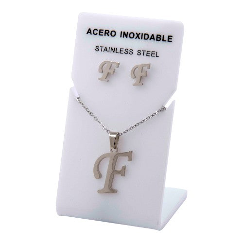 Conjunto Acero Plateado Abecedario "F"