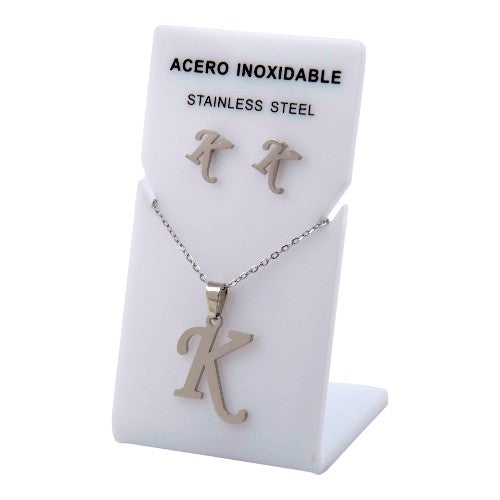 Conjunto Acero Plateado Abecedario "K"