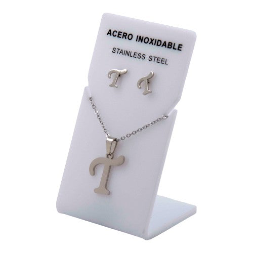 Conjunto Acero Plateado Abecedario "T"