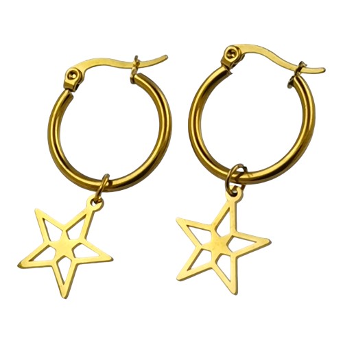 Pendientes Argollas Acero Dorado Estrella