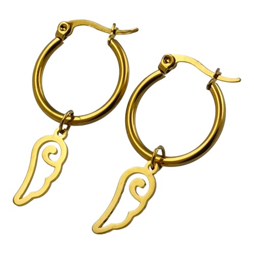 Pendientes Argollas Acero Dorado Alas