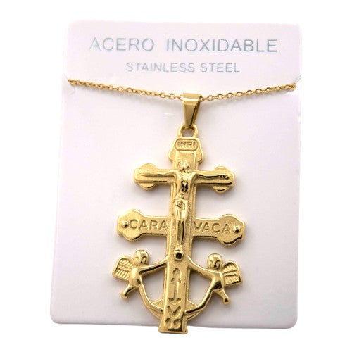Colgante Acero Dorado Cruz de Caravaca REF. 7
