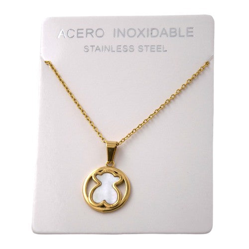 Colgante Acero dorado Circulo Oso Nacar REF.5