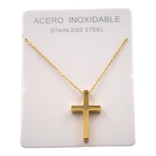 Colgante Acero Dorado Cruz lisa REF. 5
