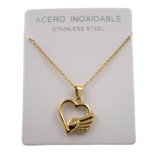 COLGANTE ACERO DORADO CORAZON CON ALA REF-4