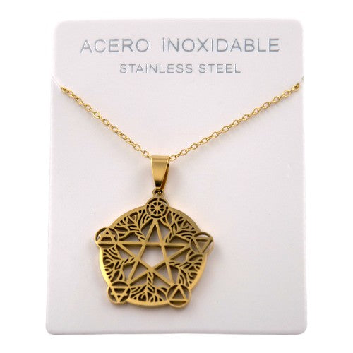COLGANTE ACERO DORADO PENTAGRAMA REF-4