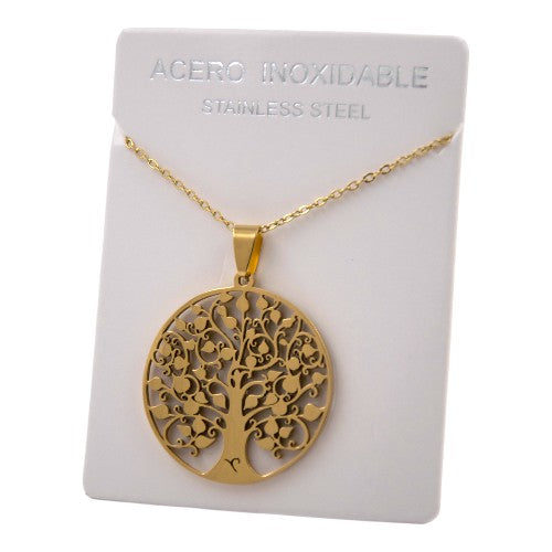 COLGANTE ACERO DORADO GRANDE ARBOL DELA VIDA REF-4