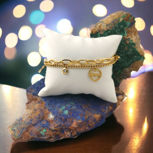 PULSERA ACERO DOBLE TRES CORAZONES YBRILLANTE REF5