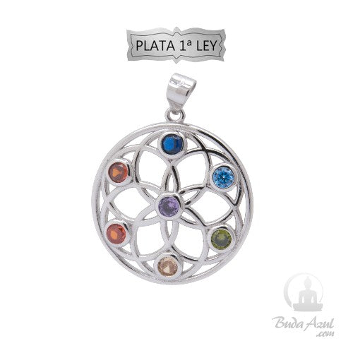 Colgante Plata de ley Flor Loto 7 chakras REF. 890