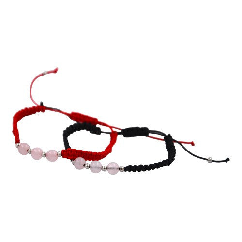 Pulsera Tejida Bola Cuarzo Rosa Acero E5797-10