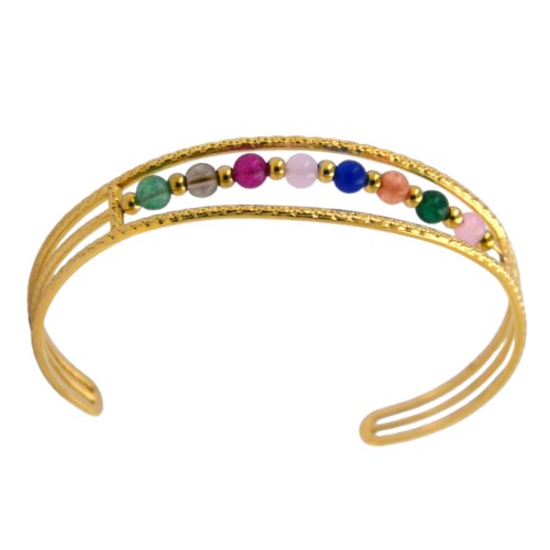 Brazalete Dorado con bolas colores REF. 8