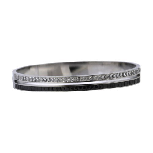 Pulsera Plateado brillantes y negras REF. 7