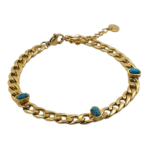 Pulsera Acero Dorado cadena con Turquesina REF. 6