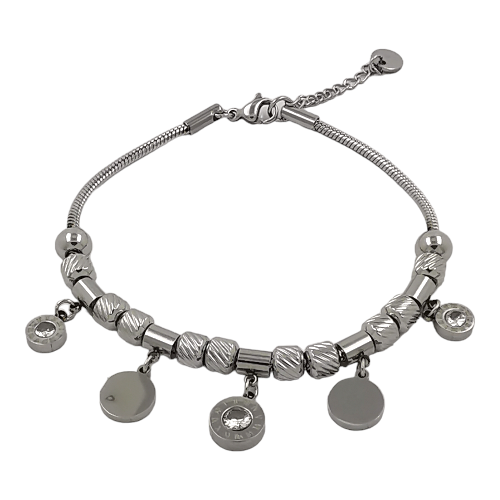 Pulsera Acero Plateado Num romanos circonitas REF6