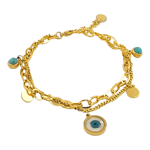 Pulsera Acero Dorado Doble cadena ojo REF.6