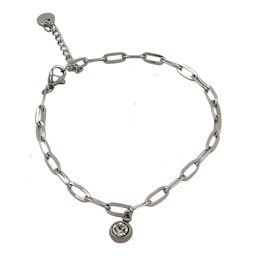 Pulsera Acero Plateado cadena + circonita REF 4