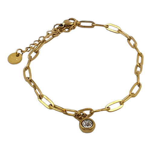 Pulsera Acero Dorado cadena + circonita REF 4