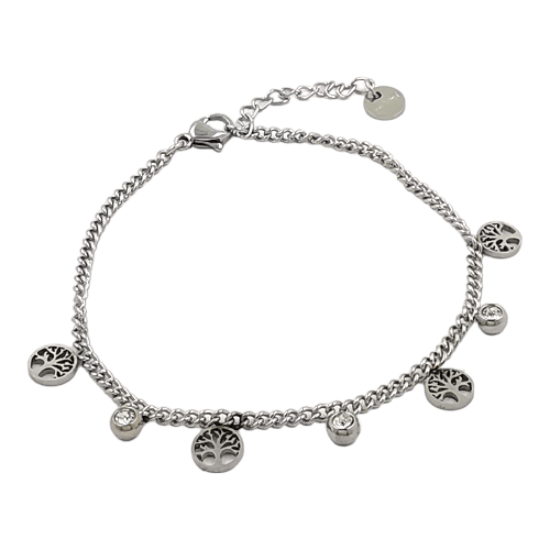 Pulsera Acero Plateado ARBOL VIDA CIRCONITA REF 4