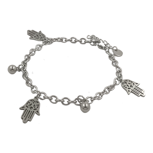 Pulsera Acero Plateado MANO FATIMA BOLA REF 4