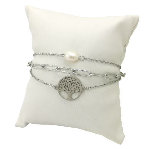 Pulsera Acero Plateado TRIPLE ARBOL VIDA REF 4